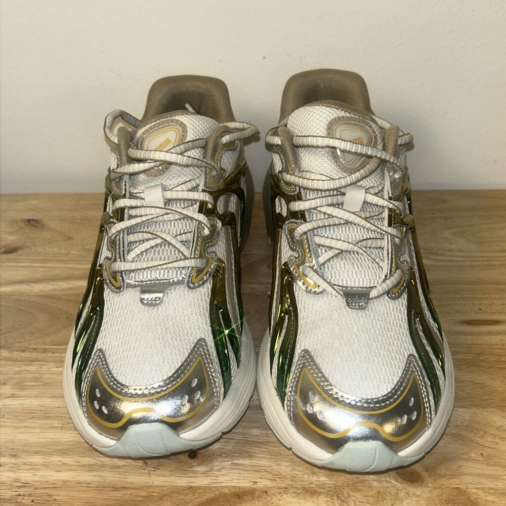 Puma Inverse Sneakers Women’s Size 9.5 White Gold Green Athletic Running Shoes - Picture 2 of 9